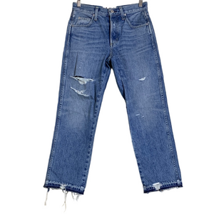 AMO Women's Blue Jeans Babe Rigid Vintage Blues Wash Distressed Size 26